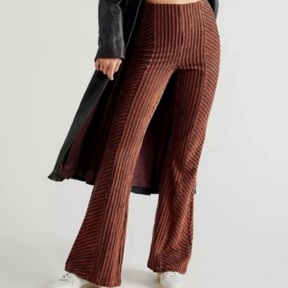 Free People Brown Ribbed Flare Pants